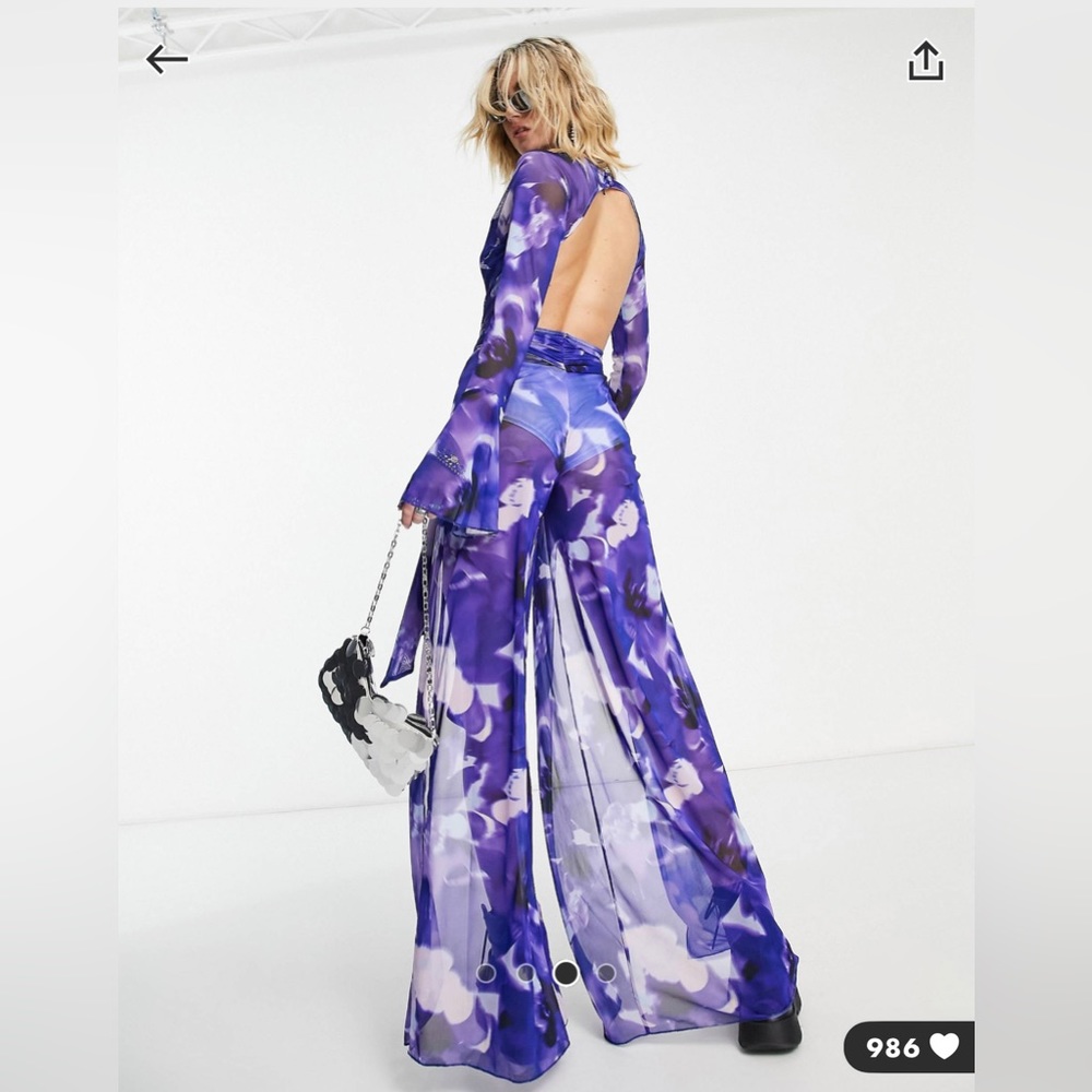 Mesh plunge tie front jumpsuit with slits.